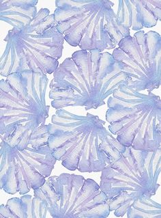 blue and white flowers are shown in this watercolor painting style pattern, which is very detailed