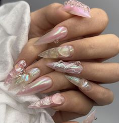 3d Builder Gel Nails, Mermaid Core Nails, Aphrodite Nails, Bored Of Life, 2023 Nail, 2023 Nails, Bling Ideas, School Nails