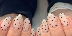 Small Polka Dot Nails, Pika Dot Nails, Simple Polka Dot Nails, Polk A Dot Nails, White Nails With Polka Dots, Fall Polka Dot Nails, Simple Nail Design Ideas, Polka Dot Nails French Tip, Brown Polka Dot Nails