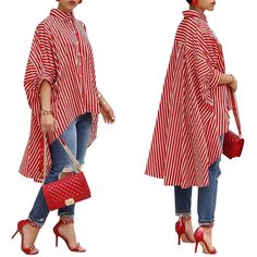 Striped Chiffon Blouse, Bday List, Asymmetrical Shirt, Princess Sleeves, Red S, Short Sleeve Pattern, Casual Stripes, Half Sleeve, Stripe Print