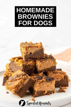 brownies stacked on top of each other with the words homemade brownies for dogs