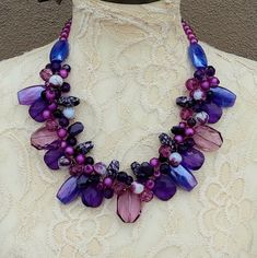 Let's Dazzle in 2023! @TheFinerArtsGallery @HiddenintheHills Chunky Violet Cluster Statement Necklace - Colorful Mother of the Bride Collar - Unique Gift for Her Beaded Baubles, Princess Sophia, Twisted Sister, Sister Necklace, Necklace Colorful, Chunky Statement Necklace, Unique Mothers Day Gifts, Designer Necklace, Famous Designer