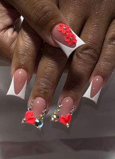 Unique Acrylic Nails Red, Bling Nail Designs, Vacation Nails Black Women, Dominican Nails, Acrylic Toe Nails, Long Acrylic Nail Designs, Hard Nails, Colored Acrylic Nails