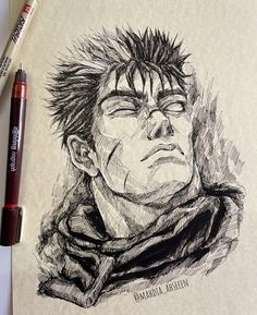 a drawing of an anime character with his eyes closed