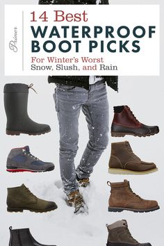 Snow Shoes For Man, Winter Snow Boots For Men, Men’s Winter Boots Outfits, Mens Snow Boots Trendy, Mens Waterproof Boots Winter, Mens Rain Boots Outfit, Mens Casual Boots With Jeans, Snow Boots Outfit Men, Mens Winter Boots Outfit