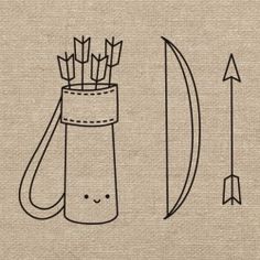 a drawing of a cup with arrows sticking out of it and an arrow in the pocket