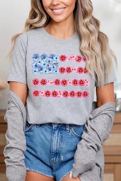 Flower USA Flag Graphic T-shirt. Unisex Crew Neck Short Sleeves 100%COTTON HEATHER(52%COTTON,48%POLY) ATH.HEATHER,BLACK HEATHER(90%COTTON,10%POLY) Imported Size Measurement (inch): S: 36.0 (Bust), 18.0 (Waist), 18.0 (Hips), 28.0 (Length) M: 40.0 (Bust), 20.0 (Waist), 20.0 (Hips), 29.0 (Length) L: 44.0 (Bust), 22.0 (Waist), 22.0 (Hips), 30.0 (Length) XL: 48.0 (Bust), 24.0 (Waist), 24.0 (Hips), 31.0 (Length) Spring American Flag Print Relaxed Fit Tops, American Flag Print Relaxed Fit Tops For Spring, Relaxed Fit Top With American Flag Print For Spring, American Flag Print Graphic Tee For Spring, American Flag Print T-shirt For Spring, American Flag Print Crew Neck Top For Spring, American Flag Print Short Sleeve Top For Spring, Spring American Flag Print Relaxed T-shirt, Spring Relaxed Fit T-shirt With American Flag Print