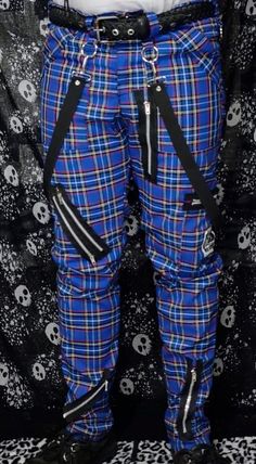 Blue plaid punk pants, the pattern is woven not printed so it won't wash away. Blue Plaid Pants, Grunge Pants, Punk Pants, Plaid Pants, Mens Trousers, Blue Plaid, Mens Pants, Trousers, Plaid