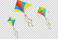 three colorful kites flying in the sky on a clear day transparent background png clipart