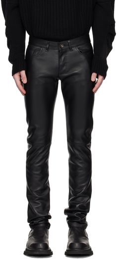 Grained lambskin pants. · Belt loops · Five-pocket styling · Button-fly · Logo patch at back waistband Supplier color: Black Fly Logo, Silk Suit, Sharp Dressed Man, Black Tie, New Shoes, Patch Logo, Men Dress, Leather Pants, Straight Leg