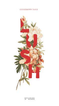 the front cover of an art book with flowers and leaves in red on white background