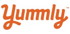 the yummy logo is orange and white