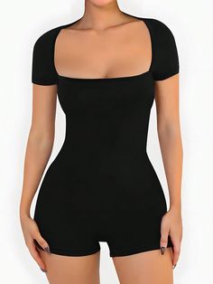 Women's Black High Elasticity One-Piece Tight Jumpsuit For Gym And Outdoor Sports Black   Cap Sleeve Knitted Fabric Plain  Medium Stretch  Women Outdoor Apparel, size features are:Bust: ,Length: ,Sleeve Length: Womens Outdoor Clothing, Sports Skirts, Sleeveless Bodysuit, Beachwear For Women, Dress Cover, Tennis Skirt, Kids Beachwear, Womens Bodysuit