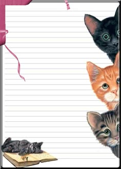 there are many kittens lined up on this notepad