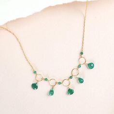 Green Onyx Gold Gemstone Necklace for Women | Gift Idea for Her - PARKEN JEWELRY Jewel School, Light Blue Necklace, Green Onyx Necklace, Dainty Gemstone Necklace, Blue Gemstone Necklace, Briolette Necklace, March Birthstone Necklace, Aqua Aura Quartz, Rainbow Gemstones