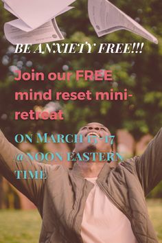 a man holding two paper birds above his head with the words, be an artist free join our free mind rest mini - reat on march 17th & noon eastern time