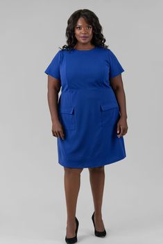 ZIGGY CREPE DRESS plus-size - AMOUR781 Mini Workwear Dresses With Side Pockets, Fitted Short Sleeve Dress With Pockets, Blue Short Sleeve Dress With Pockets, Blue Short Sleeve Dress With Side Pockets, Short Sleeve Dresses With Pockets For Work, Fitted Blue Dresses With Side Pockets, Midi Length Dresses With Side Pockets For Work, Short Sleeve Workwear Dresses With Pockets, Midi Work Dress With Side Pockets