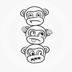 three monkeys with different expressions on their faces