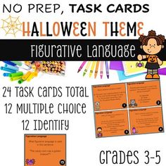 halloween themed task cards for students to practice language