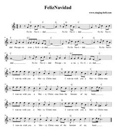 sheet music with the words feliz navidad