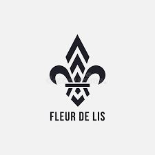 the fleur de lis logo is shown in black and white, with an inverted design