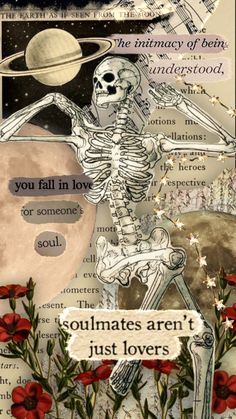 an altered collage with flowers and skeleton