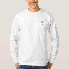 Create Custom Mens Gold Monogram Initial Embroidered Long Sleeve T-Shirt Mickey Silhouette, Disney Embroidery, Mickey Mouse T Shirt, Skate Shop, Old T Shirts, Basic Long Sleeve, Fishing T Shirts, Judo