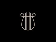 a black and white logo with an lyre