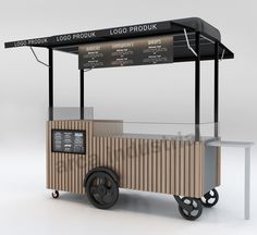 the food cart is made from wood and metal