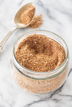 a close up of a jar of food with the words santa maria tri tip rub in it