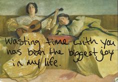 two women sitting on a bed with a guitar in their hand and the caption reads, waiting time with you was born the biggest joy i'm my life