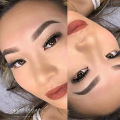 Powder Brows Before and After Pictures Powder Ombre Brows, Brow Salon Ideas, Photo Edit Ideas, Brow Salon, Eyebrow Before And After, Ombre Brows, Ombre Eyebrows, Straight Brows