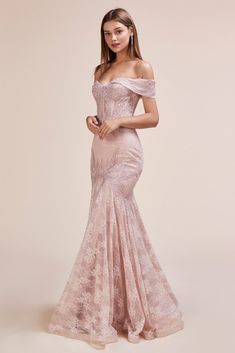 Blush Dress Long, Andrea And Leo, Pink Long Dress, Dusty Rose Dress, Blush Dresses, Mermaid Gown, Lace Corset, Mermaid Dress, Lace Gown