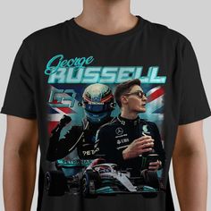 If you're a Formula One fanatic, you won't want to miss out on this George Russell Mercedes Formula One Racing Vintage 90s Bootleg Unisex T-Shirt. Featuring an iconic design of a classic bootleg F1 tee, this t-shirt will make a great addition to your wardrobe. It's perfect for any occasion, whether you're attending a race, watching one on TV, or just showing off your love of Formula One. This t-shirt is made from high-quality Gildan 5000 blanks and is printed with Direct To Garment printing for a long-lasting, vibrant look. The unisex design means it's suitable for both men and women, so everyone can join in the F1 fun! This George Russell t-shirt is the perfect gift for any Formula One fan in your life, so don't wait - grab yours today! FAST DISPATCH Custom Design Orders Available On Requ Casual Short Sleeve T-shirt For Motorsport Events, Racing Style Crew Neck T-shirt For Streetwear, Black Racing Fan Merchandise T-shirt, Racing Style Crew Neck T-shirt For Motorsport Events, Racing Style Graphic Print T-shirt For Fans, Casual T-shirt With Letter Print For Motorsport Events, Casual Crew Neck Tops For Motorsport Events, Black Graphic Print Tops For Motorsport Events, George Russell Mercedes