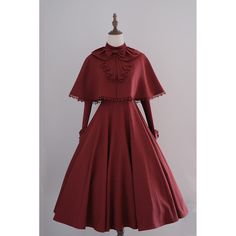 A dress, a short cape, and an embroidered apron that will draw you in with its mysterious charm. The dress has a high neck design and a snake is embroidered on the chest. The dress and cape are decorated with lace embroidery, creating a delicate and gorgeous look. 
 
 
 

 

 
 
 Item 
 
 One piece (long length, standard length, middle length) 
 Cape 
 Apron 
 
 
 Size image (*dress) 
 Long length 
 
 Standard length 
 
 Middle length 
 
 
 Size 
 
 One Piece 
 
 Long length 
 
 XS size 
 
 Leng Elegant Cape For Costume Party, Elegant Fitted Cape For Costume Party, Fitted Cape Dress For Fall, Elegant Fall Cape Dress, Elegant Cape Dress For Fall, Elegant Winter Cape Dress, Fall Dresses With Cape Sleeves, Embroidered Apron, High Neck Designs