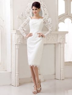 Short Simple Wedding dresses 2021 lace long sleeve slit Ivory Knee Length bridal reception dress misshow Older Bride Dresses, Long Sleeve Prom Dresses, Sleeve Prom Dresses, Bridal Reception Dress, Ivory Lace Wedding Dress, Prom Dresses With Pockets, Corset Dress Prom, Long Sleeve Prom, Off The Shoulder Long Sleeve