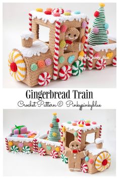 the gingerbread train is made out of crochet