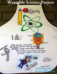 an apron with the words, wearable science project written on it and pictures of different objects