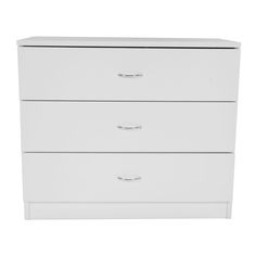 a white dresser with three drawers on it