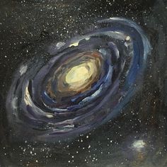 an oil painting of a black hole in the night sky with stars and clouds on it