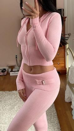 Trendy Tracksuit For Spring Loungewear, Trendy Spring Tracksuit For Loungewear, Trendy Tracksuit For Loungewear In Spring, Trendy Long Sleeve Loungewear Sets, Trendy Fitted Tracksuit For Loungewear, Casual Matching Set For Winter, Casual Winter Matching Set, Chic Winter Loungewear Sets, Casual Tops With Zipper Closure For Loungewear