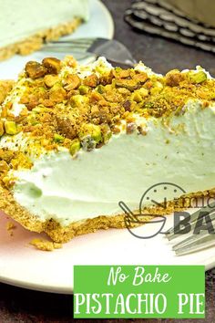 a piece of no bake pistachio pie on a plate