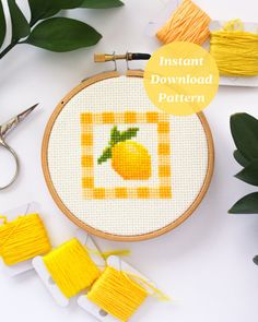 a cross - stitch pattern with the words instant download pattern on it, next to scissors and thread spools