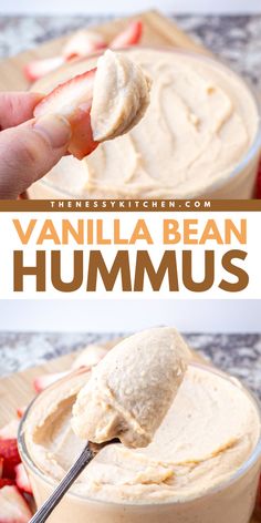 Looking for the best game day recipes? Here's a fun party snack! This dessert hummus doubles as an easy appetizer recipe for a crowd. Everyone will love this Vanilla Bean Hummus that's healthier and flavorful! Check out the many ways to enjoy this vanilla dip! Vanilla Dip, Food Processor Ideas, Cookie Dough Protein Balls, Game Day Drinks, Popular Dips, Key Lime Tarts, Game Day Food Ideas, Cookie Dough Protein