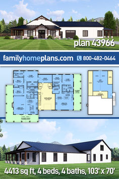 Barndominium Style House Plan 43966 with 4413 Sq Ft, 4 Bedrooms, 4 Bathrooms a 1 Car Garage and a Huge Loft 3000 Sq Ft Barndominium Plans, 4 Bed Barndominium, Two Family House Plans, Barndominium Modern, House Plans 2 Story, Inlaw Suite, 1 Car Garage, Duplex Plans, Floor Plan 4 Bedroom