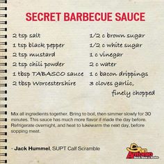 a recipe for the secret barbecue sauce