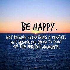 a quote on the ocean saying be happy not because everything is perfect but, because you have to focus on the perfect moments