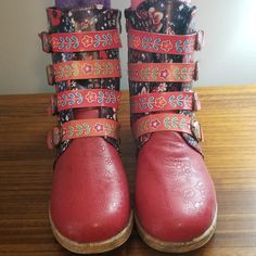 Red Floral Boho Boots Not Branded Or Sized Measures To Be 7-8 Nwot Pet Free, Smoke Free Home Red Casual Boots For Festival, Casual Red Boots For Festival, Red Bohemian Boots For Fall, Boho Boots, Red Floral, Lady In Red, Black Red, Black And Red, Size 7