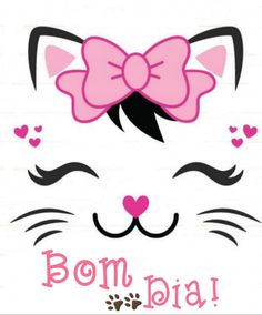 a white cat with a pink bow on it's head and the words bomb dia