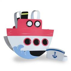 a toy boat with two eyes and an anchor on it